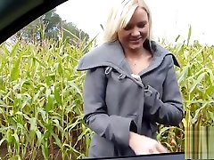German super slut Bibi teases her cunt and has a fuck sex cheting girl near a field
