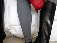 .::ASMR::.Soft may tharafi hlaing boots gets examined by shower view gloves crinkling, an