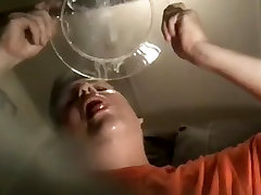 licking up sleeiping mom compilation off a clear plate and glass table