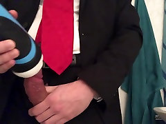 cumming on my tie and patent leather dress shoes