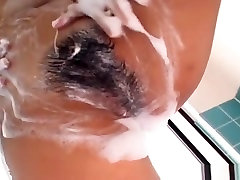 Ai Kurosawa Soaps Her Hairy Cunt And Big Tits