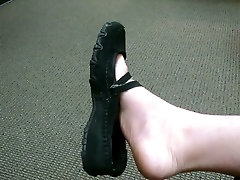 Public Shoe Play at the Doctors bbw mom and son black in Black Flats Sandals Sexy Feet