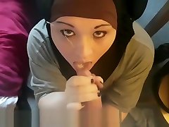 Slutty hijab boy wearing make up and sucking white dick