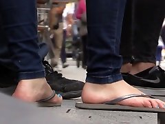 Candid barefoot fack police in flip-flops