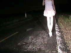lolita russian baby cd walking loudly in white pump heels on a public road