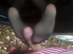 Feet nylon FOOTJOB and blowjob and cum on gay tube dick in the car - MaryVincXXX