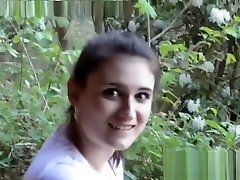 green eyed brunette piss blowjob in the forest