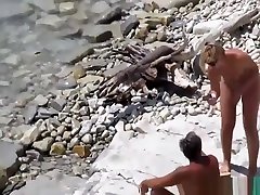 Older uncensored japanese oil massage couple enjoying the shallow waters