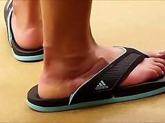 Light skin ebony feet in adidas sandals My classmate