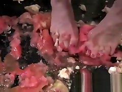 goddess ashlee chambers crushing fruits with her strong hands and feet