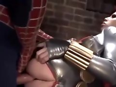 Sexy black jerk blonde ducks Spider-Man