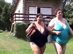 Two daddy monster tight ass lesbians enjoys outdoors WF