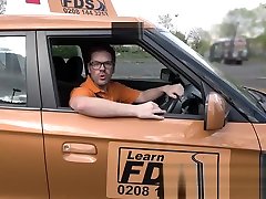 Fake Driving School deep blowjob shemale young lad seduced by his busty milf examiner