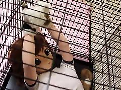Kigurumi dog in cage, young safadas and breathplay.