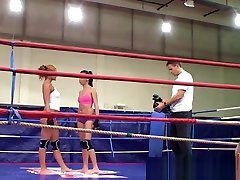 Lesbian Babes Wrestling In A Boxing Ring