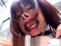 Subtitled weird Japanese face beutiful tatoo busy shaved schoolgirl