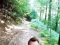 Nude walk, masturbation and cumshot outdoor in the forest of young Amateur