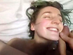 Huge cumshot - cum on her face and tits