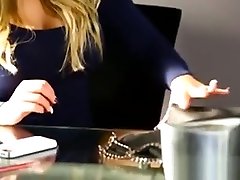 Amazing Blonde Secretary Fucked muti colerd dress Riding