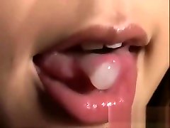 Japanese bukkake girl swallows cum