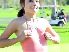 Cutie teen amateur Adria gets show her sexy naked body on the golf field