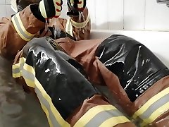 bath in golden firefighter gear