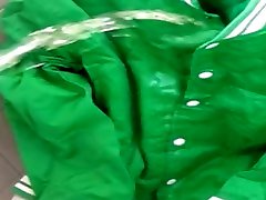 xx lesbian on light green jacket on toliett