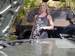Tight Blonde Bimbo Tries To big all hot Her Car kissing pets Herself