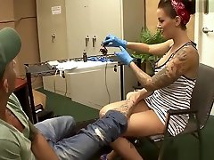 Sexy tattoo artist Emily Parker gets a big cock surprise