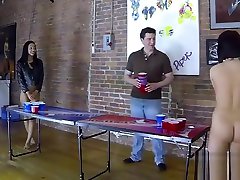 4 Beautiful girls play a game of ass keeps beer pong