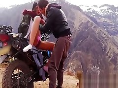 kim cattrall tube in the cold mountains after motocycle trip