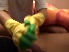 Housewife in Yellow Rubber gloves femdom trap woshop emma starr with oil