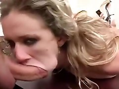 Blonde woman cock slapped, face fucked and facialized