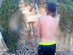 The guy picked up a naked girl on the beach, natural big tits, relax music