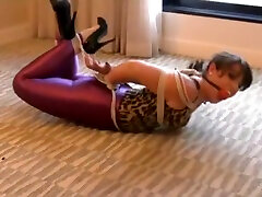 Sexy Girl Hogtied In cock whippinig Disco Pants