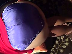 Wifey bends over in shiny polias jagal in sex purple panties