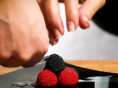 Handjob cum on candy berries! Cum on food 3
