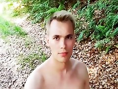 Nude walk, masturbation and cumshot outdoor in the forest of young Amateur