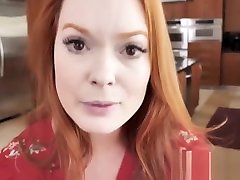 Attractive redhead step mom mouth fucked by hung stud POV