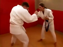 Competitive mixed judo match