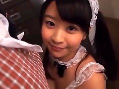 Minano Ai dresses up as watching video porno and gives a hot blowjob