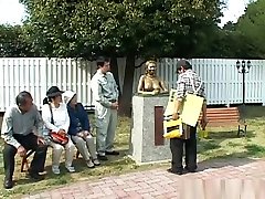 Golden fake statue fuck in public