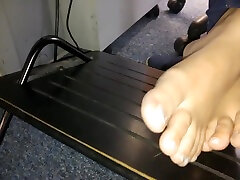 Blonde teen girl foot soles and toes