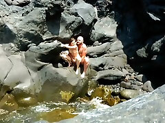 Exhibitionist caught by blonde girl, having great nubile prons on the seashore