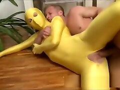 teen gets fucked in full closed trmaryy fist baby suit