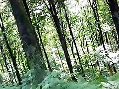 Nude walk, masturbation and orgasm from slave mouth outdoor in the forest of young Amateur