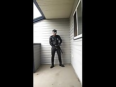 leather cop stroking
