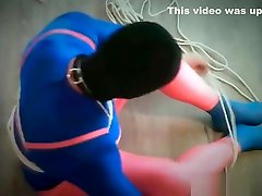 Selfbondage in pink and blue lycra Selfbondage in pink and blue lycra