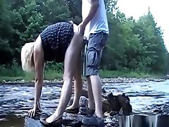Couple having a russia babyple quick fuck by the river