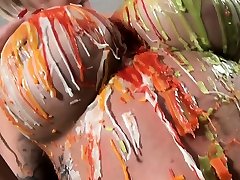 Pornstar soloboy tarzan huge tits toons pours hot wax all over her body